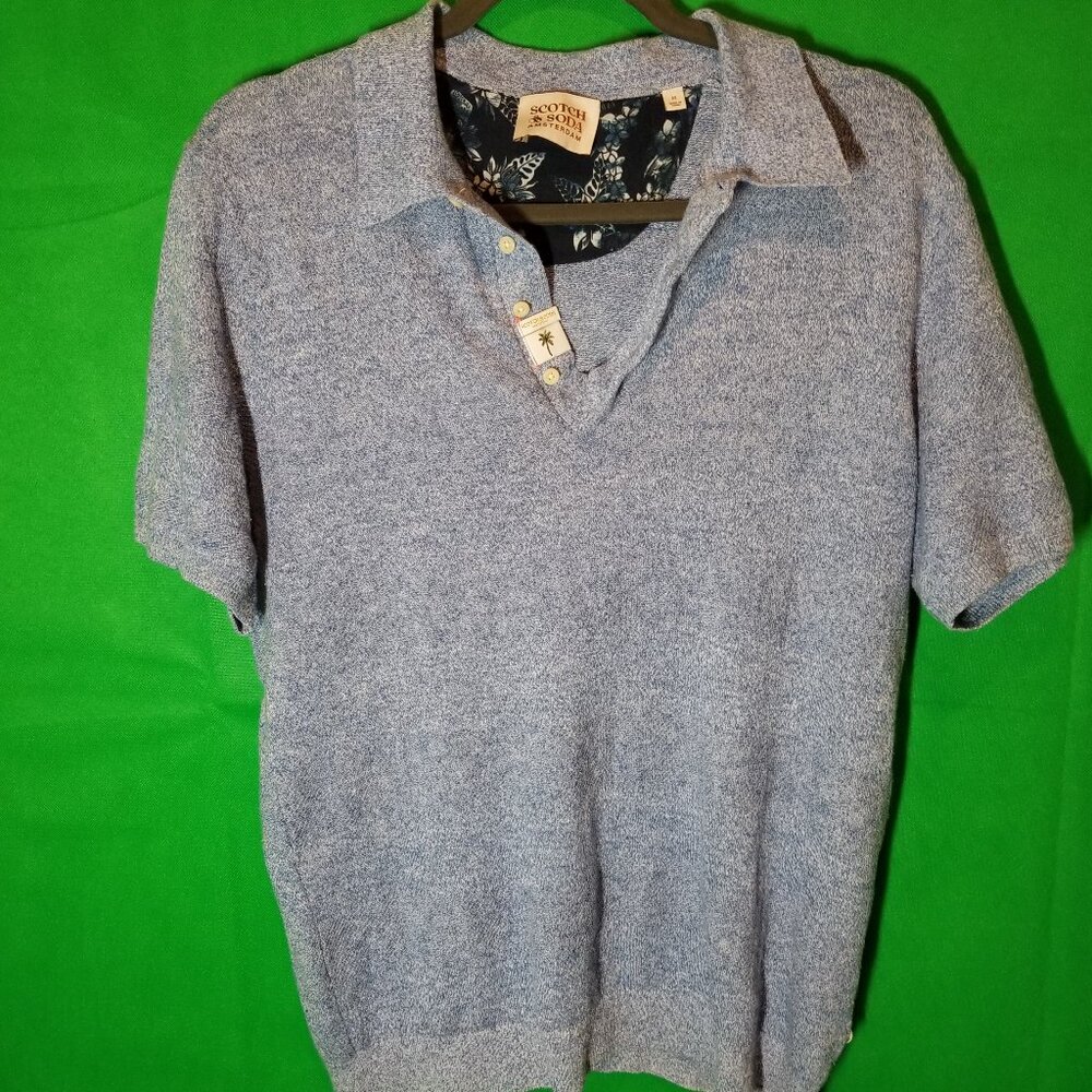 Scotch & Soda Heathered Light Blue Short Sleeve Polo